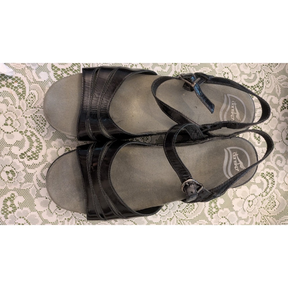 Dansko Women's Patent Leather Wedge Platform Strappy Sandals Black Size 39